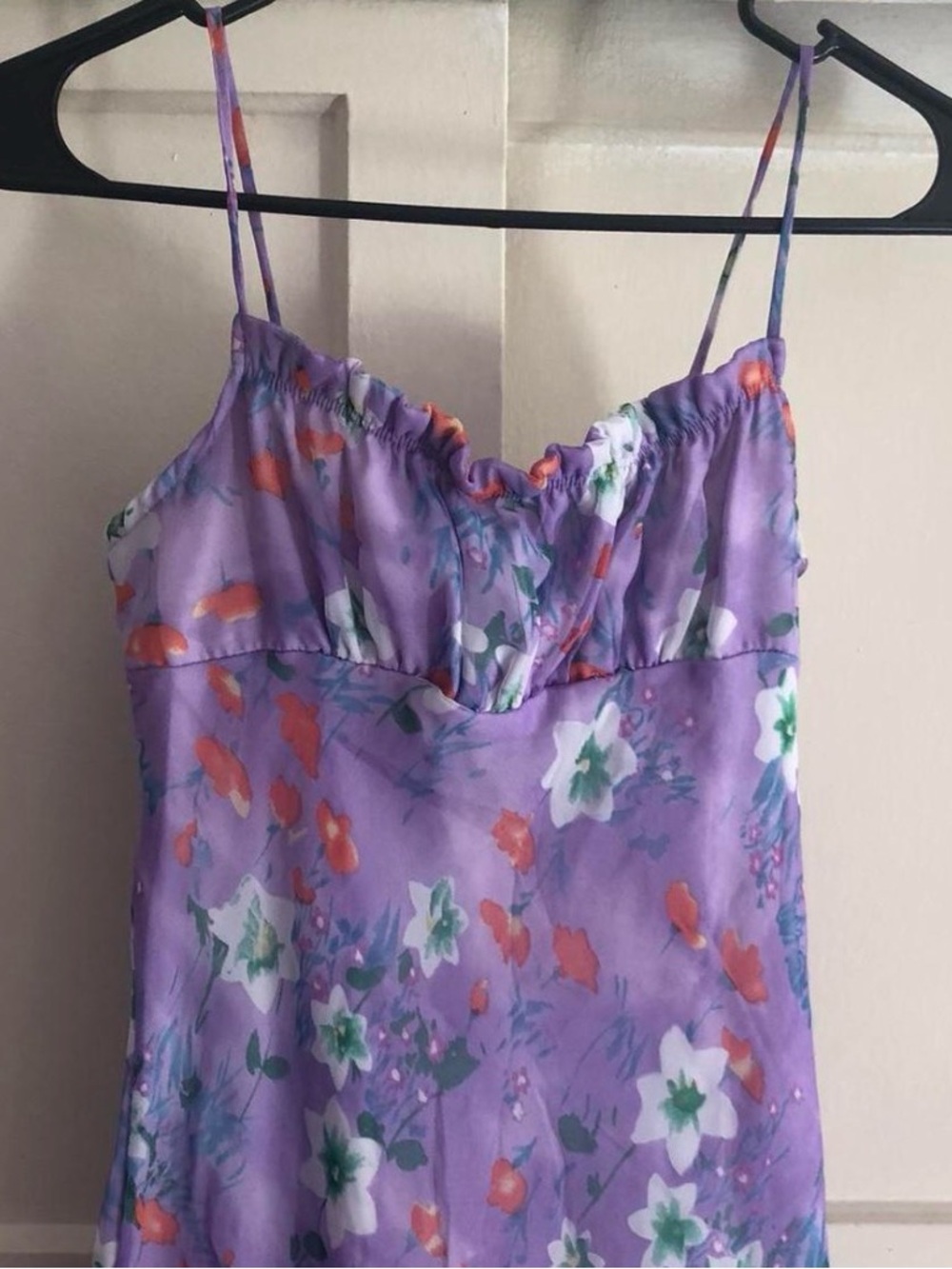 Vintage 90s Style Lavender Floral Slip Dress with Spaghetti Straps